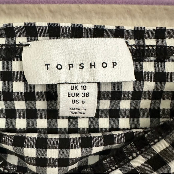 TOPSHOP Women’s Cropped Gingham Shirt Top Black and White Size 6 - Picture 3 of 6